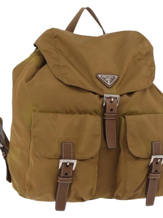 PRADA Backpack Nylon Beige Silver Auth 162129